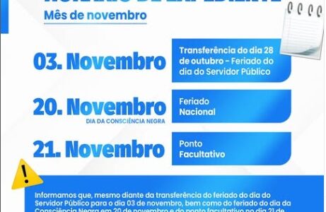 Comunicado – Horário de expediente no mês de novembro